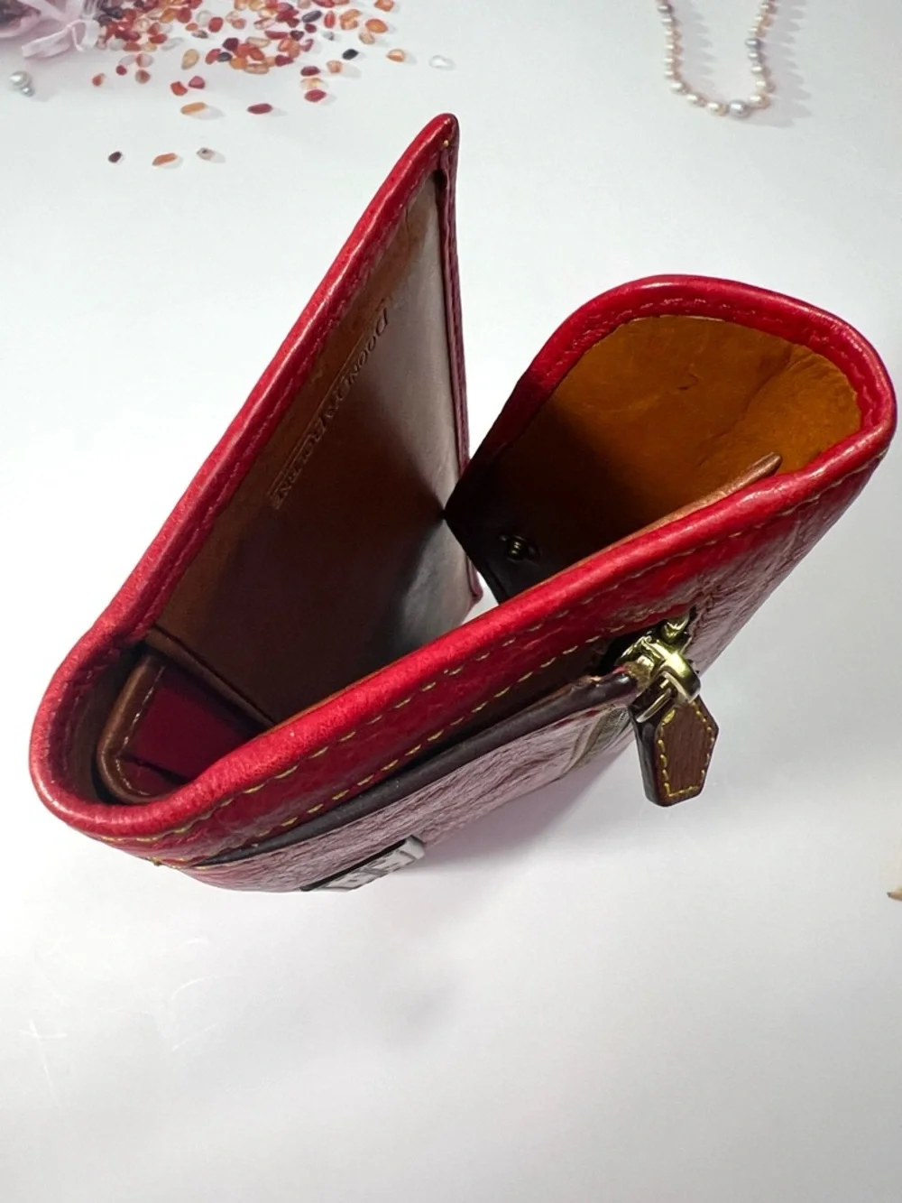🦆 DOONEY & BOURKE RED TRIFOLD LEATHER WALLET CLUTCH WITH TORTOISE DUCK LOGO - Picture 9 of 13